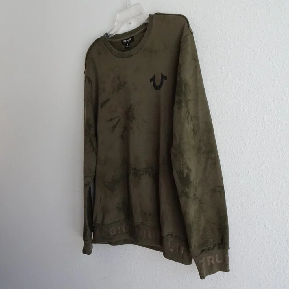 True Religion Embossed Sweatshirt Men's S Kalamata Green Camo MSRP $119 NEW